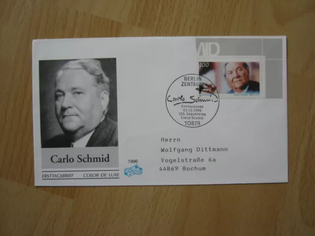 Ersttagsbrief / FDC, BRD 03.12.1996   Carlo Schmid  (1894)  21