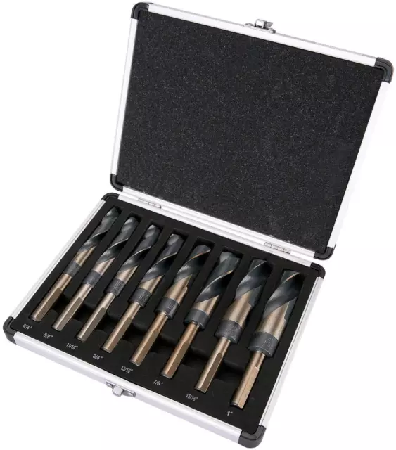 XtremepowerUS 8PC HSS Cobalt Silver & Deming Drill Bits Set- Large Size 9/16"