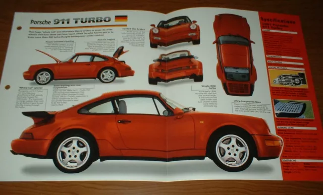 ★★1991 Porsche 911 Turbo Spec Sheet Brochure Poster Print Photo Info 90-95 91★★
