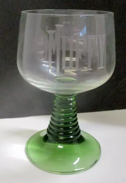 Schott Zwiesel Ruwer Green Stem Wine Glass with Etched Name "MUFFY"