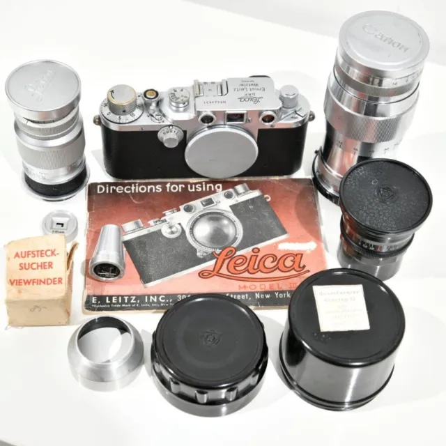 Leica IIIC Camera 3C Red Serial No. with 3 x screw mount lenses
