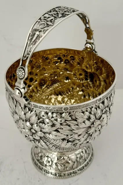 Tiffany Aesthetic Sterling Japanese Persian Fern Repousse Sugar Basket C. 1880