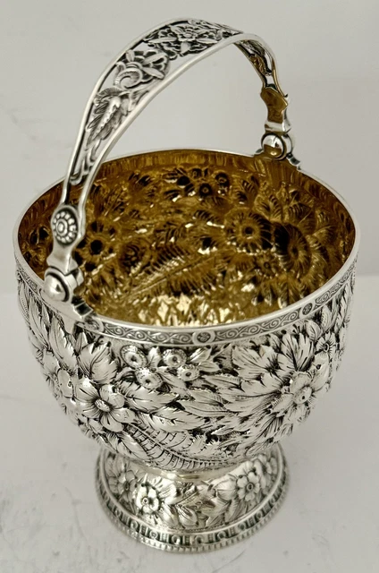 Tiffany Aesthetic Sterling Japanese Persian Fern Repousse Sugar Basket C. 1880