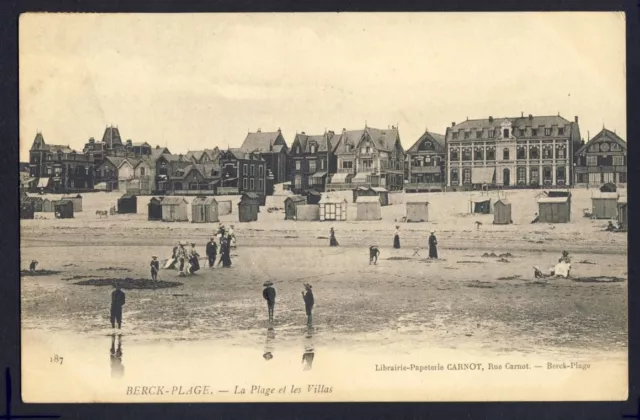 Carte Postale Ecrite en 1908 BERCK PLAGE (Pas de Calais) La PLAGE et les VILLAS