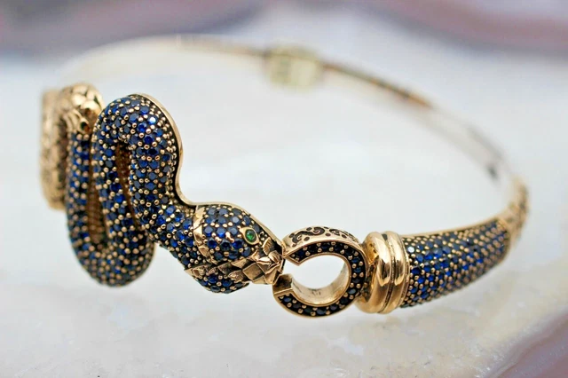Bracelet pour femme en saphir serpent fait main pour femme en argent...