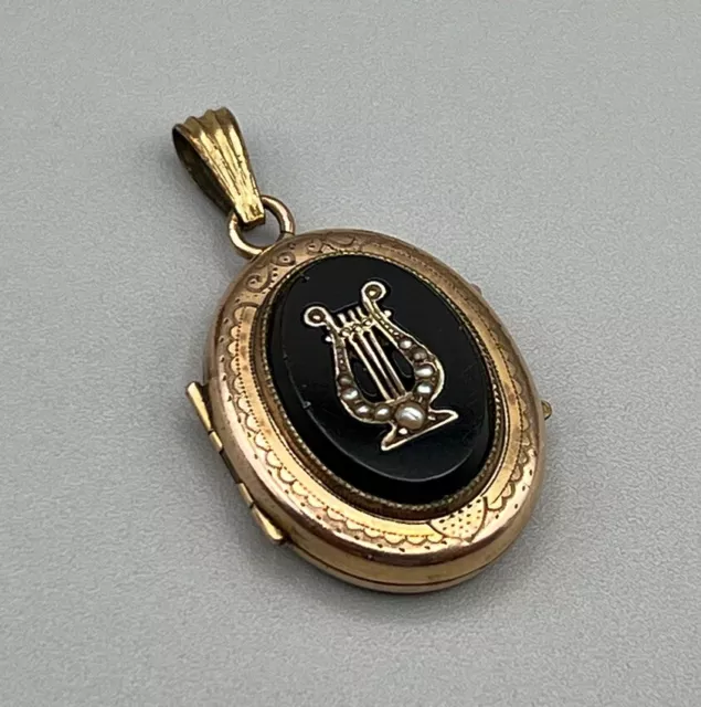 Antique Victorian Rolled Gold & French Jet Mourning  Oval Locket 10.4g A/F