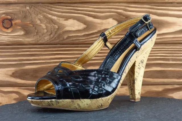 Seychelles Women Sz 7 M Black Platform Patent Leather Shoes 0209