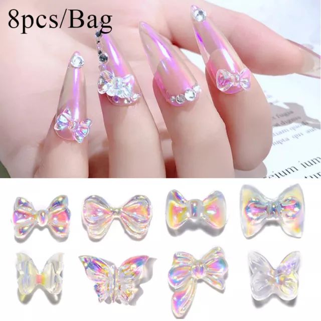 3D Aurora 8 piezas arte en uñas pedrería mariposa cristal bucle decoración maníaco ❤