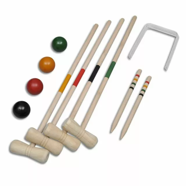 UK 4 Player Croquet Set Wooden Outdoor Lawn Garden Family Game Childrens Kids