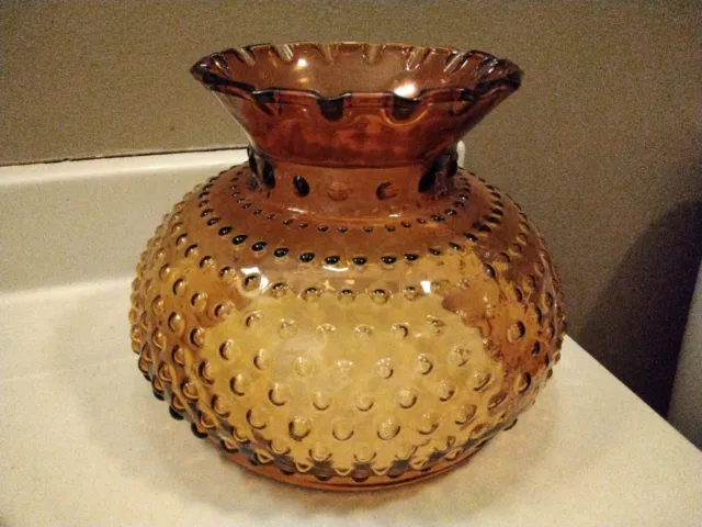 Vintage Amber Glass Ruffled Edge Hobnail Lamp Shade 6.5" Base