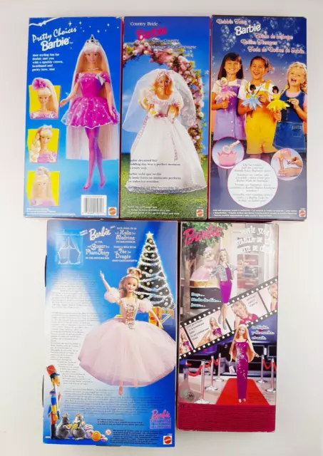 Mattel Lot of 5 1990s Barbie Dolls #s 17971, 25466, 22087, 17056, 13614 NRFB 2