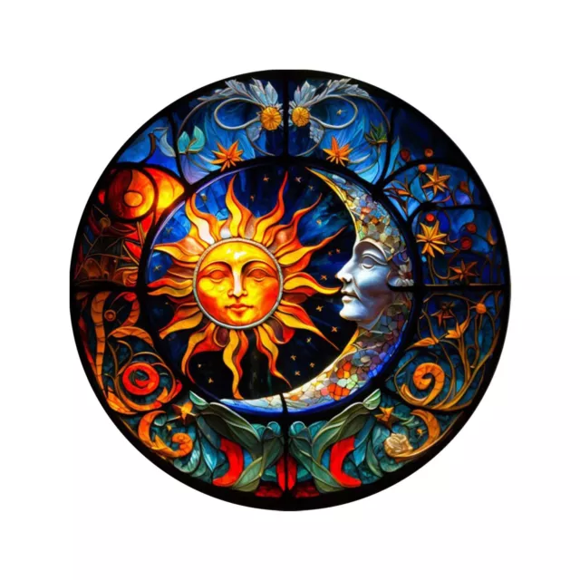 Round Stained Glass Panels Suncatchers Window Wall Art Home Window Hanging Decor