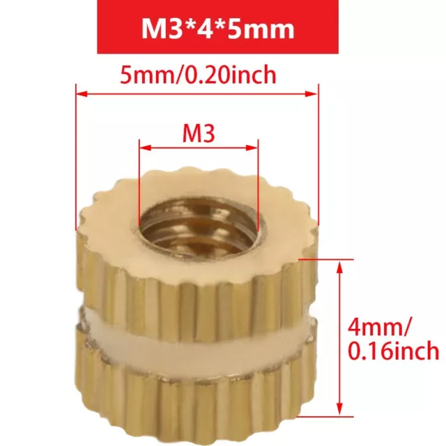 200Pcs M2-M6 Brass Knurled Nuts Threaded Round Insert Embedded Nuts(3.2-8mm OD)