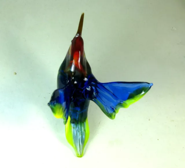 hand blown glass animal hummingbird murano style figurine ornament blue red 3.8" 3