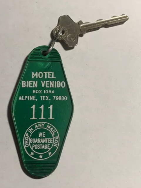 Motel Bien Venido Hotel Room Key Fob with Key Alpine Texas #111 RARE