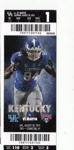 2014 Kentucky Wildcats Vs Ut Martin 8/30 Ticket Stub College Football