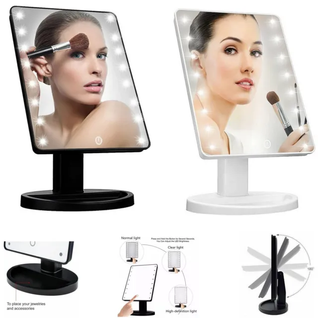 16 LED Touch Vanity Makeup Mirror Tabletop Cosmetic light 180° Rotation Magnify