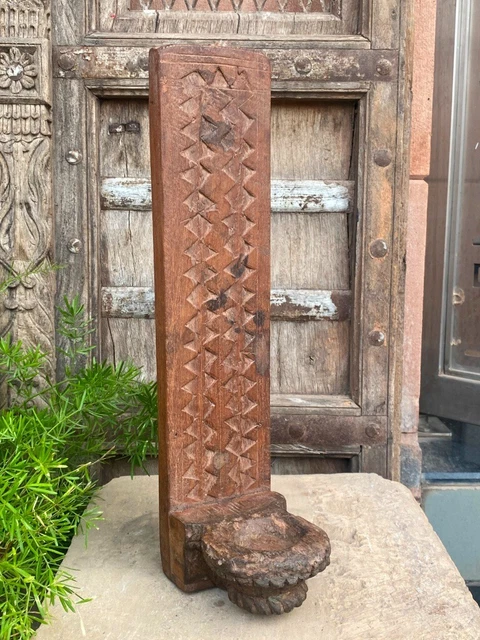 Antique Handcrafted Old Wooden Indian Wall Hanging Candle/Diya Lamp Stand 15x5"