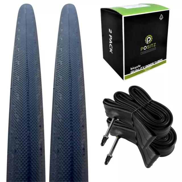 Positz 700 x 23c Value Pack of 2x Road Bike Tyres (700 x 23mm) & 2x Tubes Presta