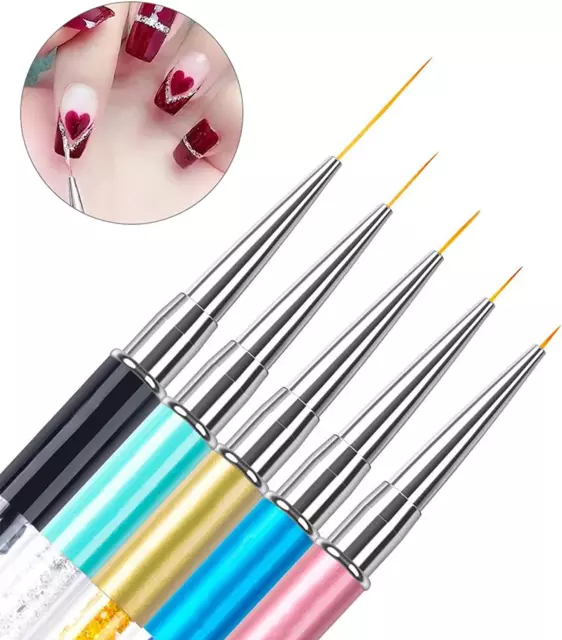 5 Pezzi Di Pennelli per Nail Art, Unghie UV Gel Penna Di Pittura, Con Manico Con 2