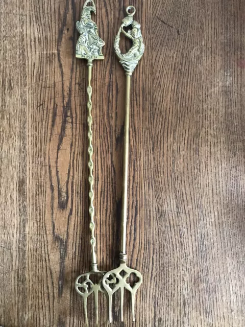 2X Vintage Brass Toasting Fork Punch And Judy And Dartmoor Pixie