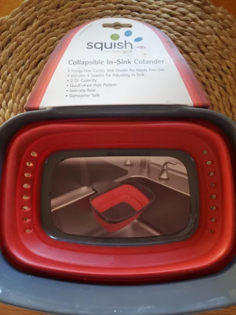 Squish 41146 Polypropylene/TPR Black/Red Collapsible Colander 2 qt. Capacity