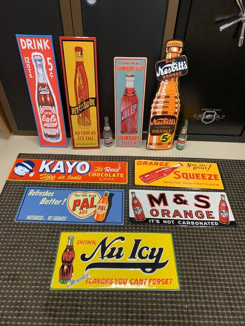 "Various Soda Embossed Metal Signs" (Lot Of 9) All Nice Condition, Great Signs