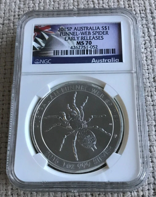 2015-P Australia Funnel-Web Spider 1 Oz Silver $1 Coin NGC MS 70 Early Releases