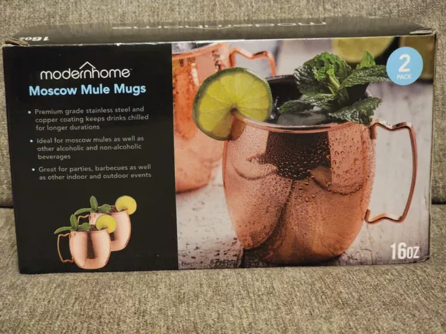 New Modern Home MMS-708 Moscow Mule Mug Set of 2 - 16oz NIB