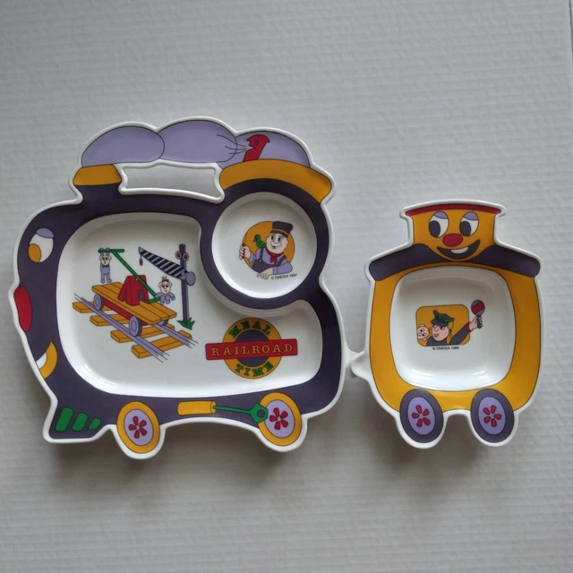 Juego de platos y tazones de melamina 1994 vintage para tiempo de comida ferrocarril niños pequeños