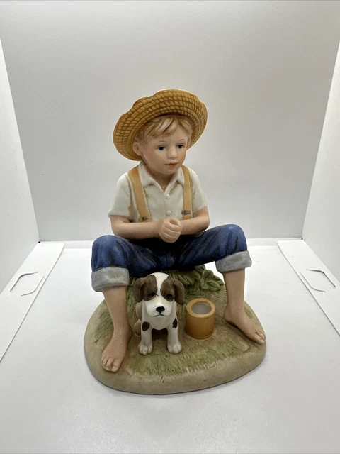 Vtg. Homco #1466 ceramic figure boy fishing and dog No Pole