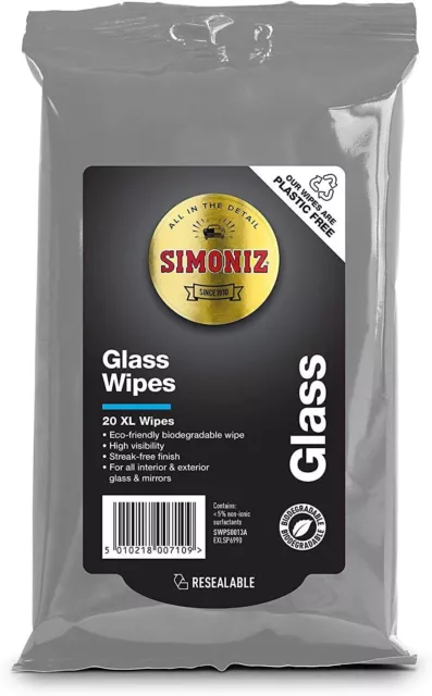 Simoniz Anti-Glare Streak Free Car Window Windscreen Glass Wipes - Pack of 20XL 