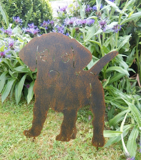 Rustic Metal Dog Puppy Garden Stake Ornament Silhouette Statue