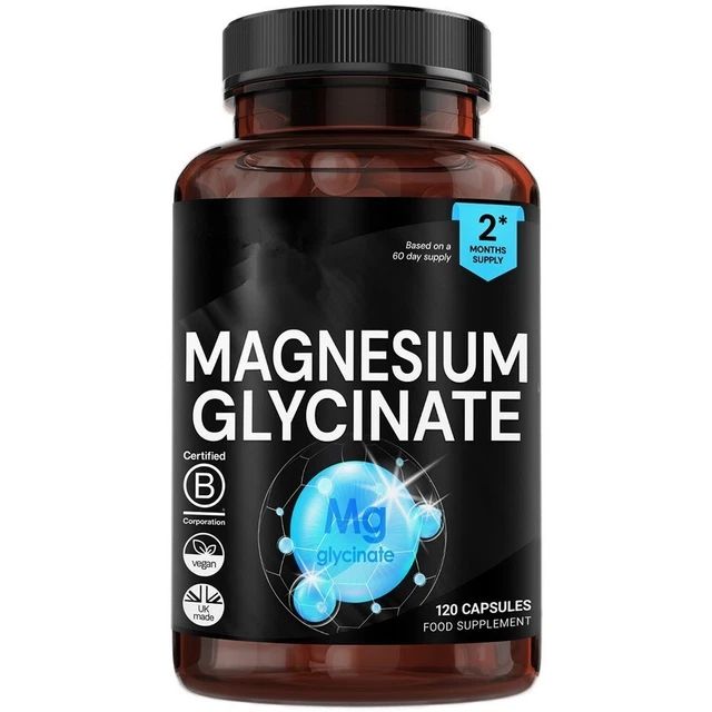 120 CAPSULES MAGNESIUM Glycinate High Strength 1040mg Fatigue Bone ...