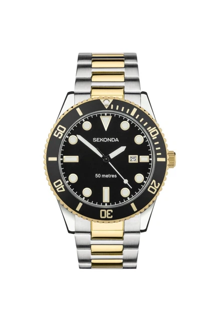 Orologio Da Uomo Sekonda Al Quarzo Con Cronografo, Cinturino In Acciaio Inox E Quadrante Nero, Vetro Minerale