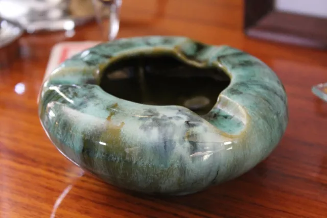 Vintage Green Drip Glaze Pottery Ashtray, Green Drip Glaze Ashtray, Studio Art