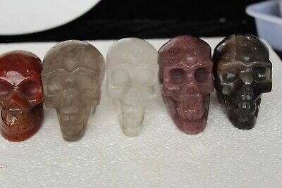 5 Natural Strawberry Fluorite Agate smoky  phantom Crystal Carving Skull b12 5