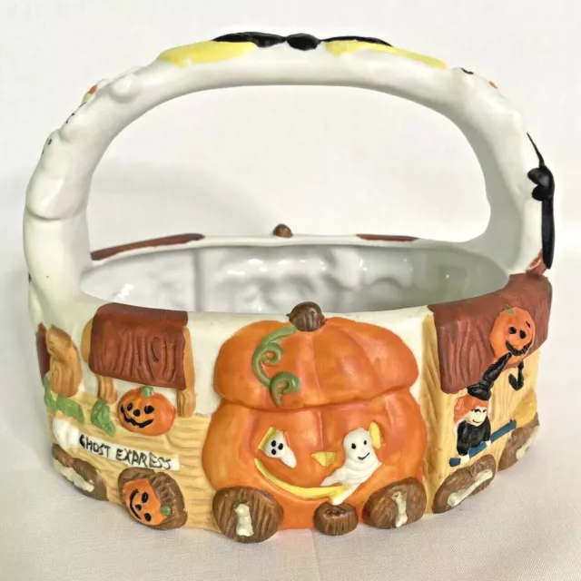 VTG ABC Distributing Halloween Ghost Express Ceramic Candy Dish Basket 1994