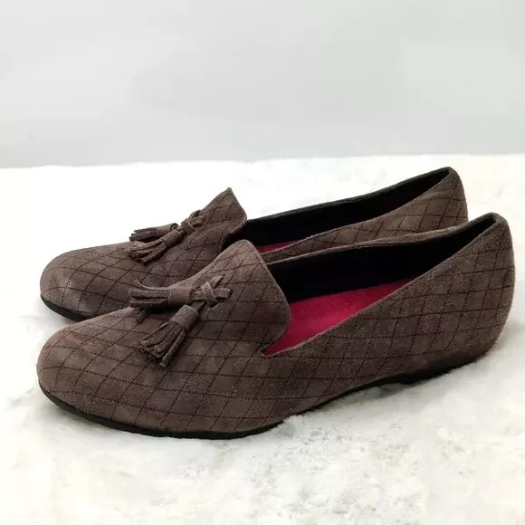 Munro Womens Tallie Brown Suede Quilted Tassel Slip On Flat Loafer Shoes Sz 8 W