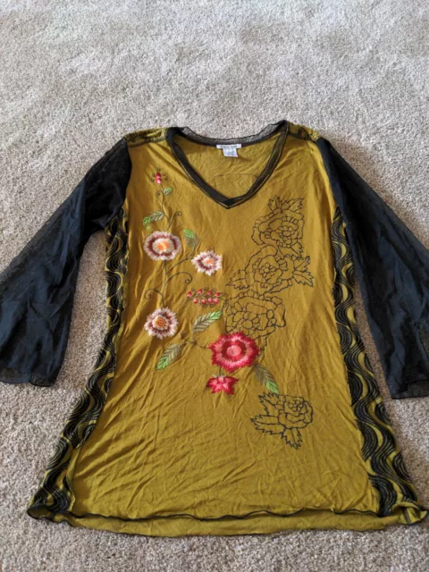 Krista Lee Women's Large Embroidered Beaded Lace Sleeve Blouse B22