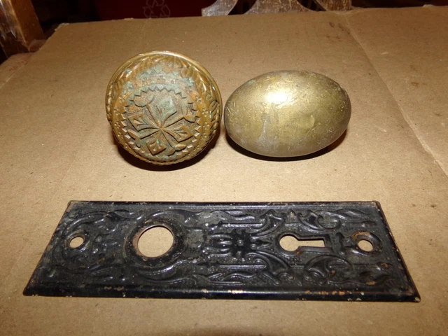 2 Antique Brass Door Knob Eastlake Victorian Hardware House Salvage