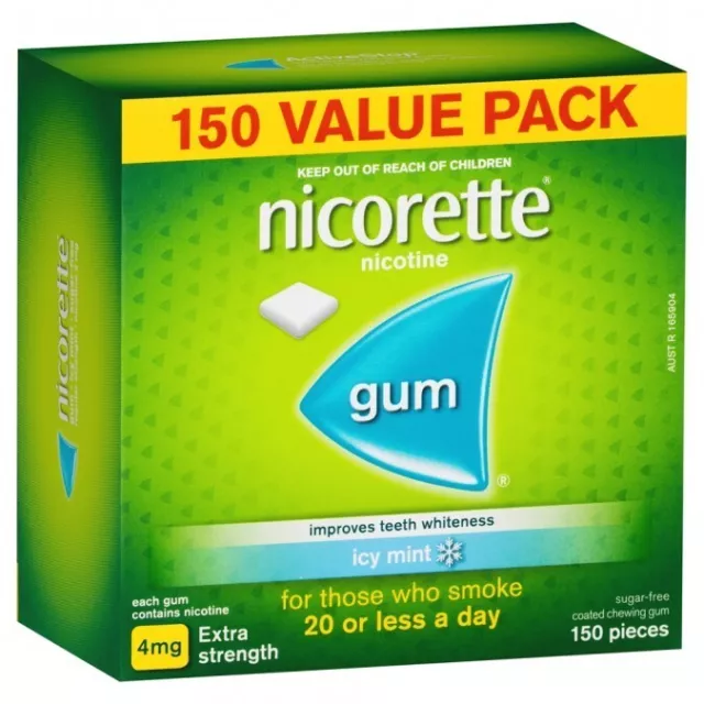 Nicorette Quit Smoking Extra Strength Icy Mint Gum 4mg 150 Pack