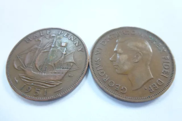 King George VI Half Penny coins - choose your year -1937 to 1952 (free post)