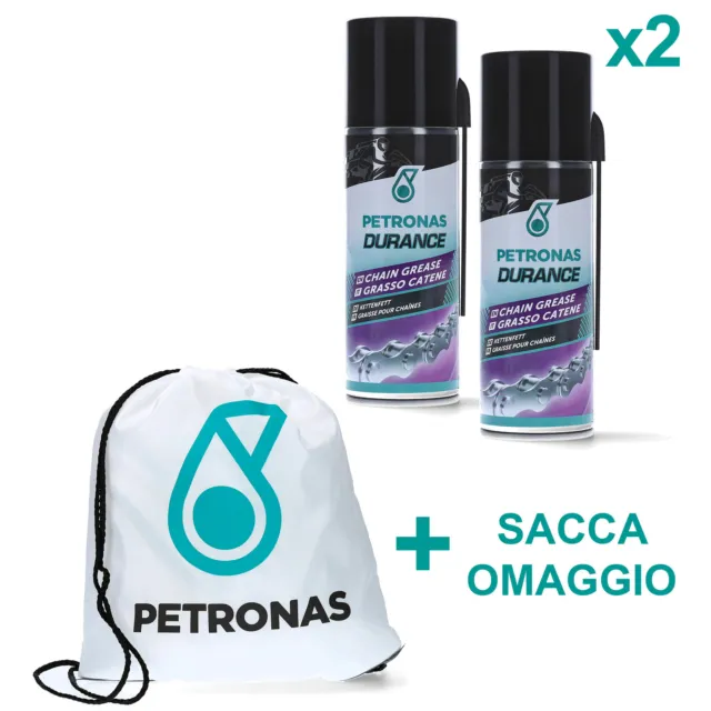 Grasso Catene Moto Spray Lubrificante PETRONAS DURANCE Kit 2x 200ml + Omaggio