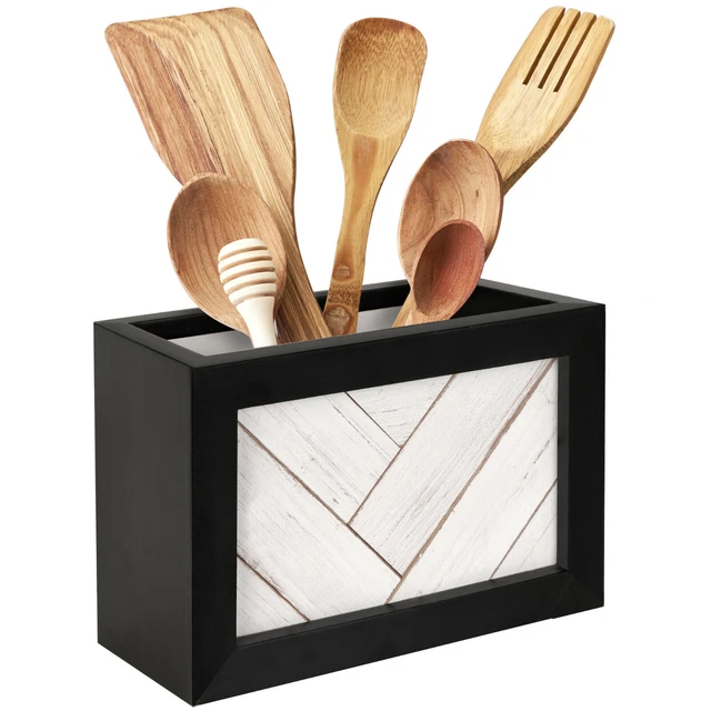 Autumn Alley Barn Door Rustic Utensil Holder | Shiplap and Black Border