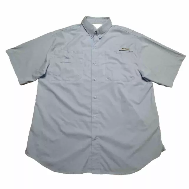 COLUMBIA PFG FISHING Shirt Mens Medium Vented Button Up Light Blue Omni ...