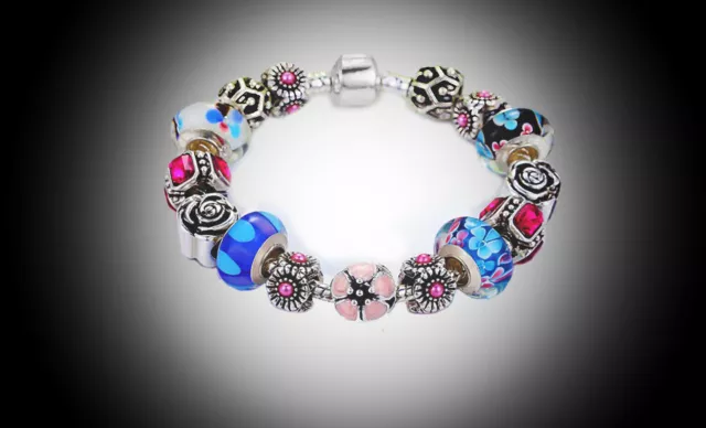 18K White Gold Plated Flower Crystal CZ Charm Bracelet Made with Swarovski