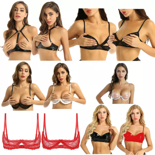 Womens Lingerie Spaghetti Straps 1/4 Cup Push Up Underwire Shelf Bra Top Bustier