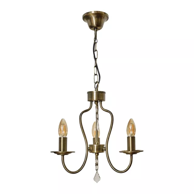Antique Brass Chandelier 3 Way Acrylic Droplet Ceiling Light Fitting LED Bulbs