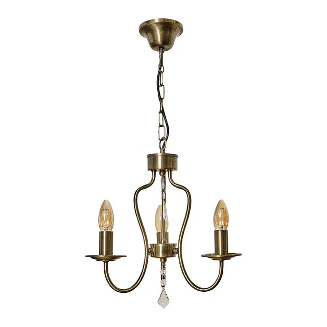 Antique Brass Chandelier 3 Way Acrylic Droplet Ceiling Light Fitting LED Bulbs